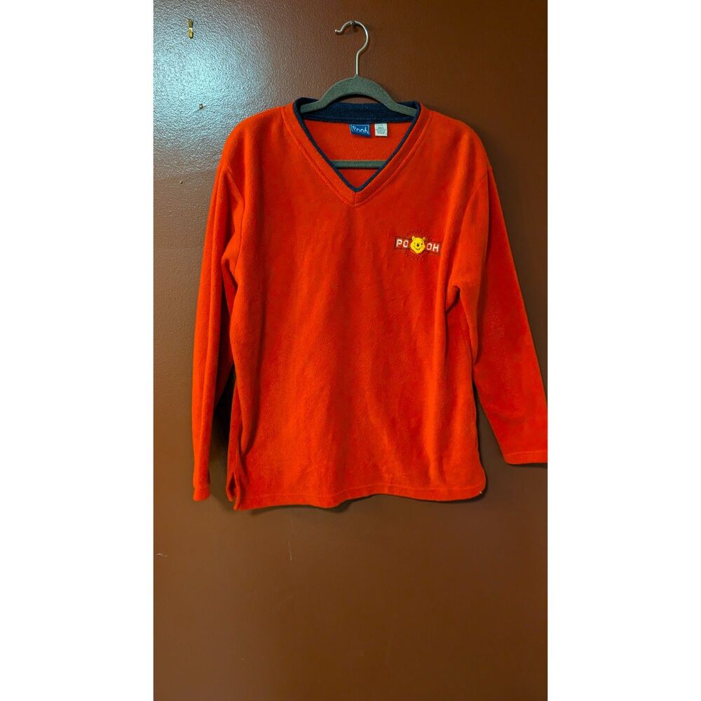 Vintage 90s Winnie the Pooh Red Fleece Pullover Large V Neck Embroidered